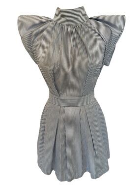 ELISABETTA FRANCHI Blue White Stripe Cut Out Back Mini Dress S Coastal